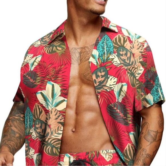 COOFANDY Men's Flower Hawaiian Casual Button Down Vacation Shirt - 2XL NWT - Picture 1 of 6